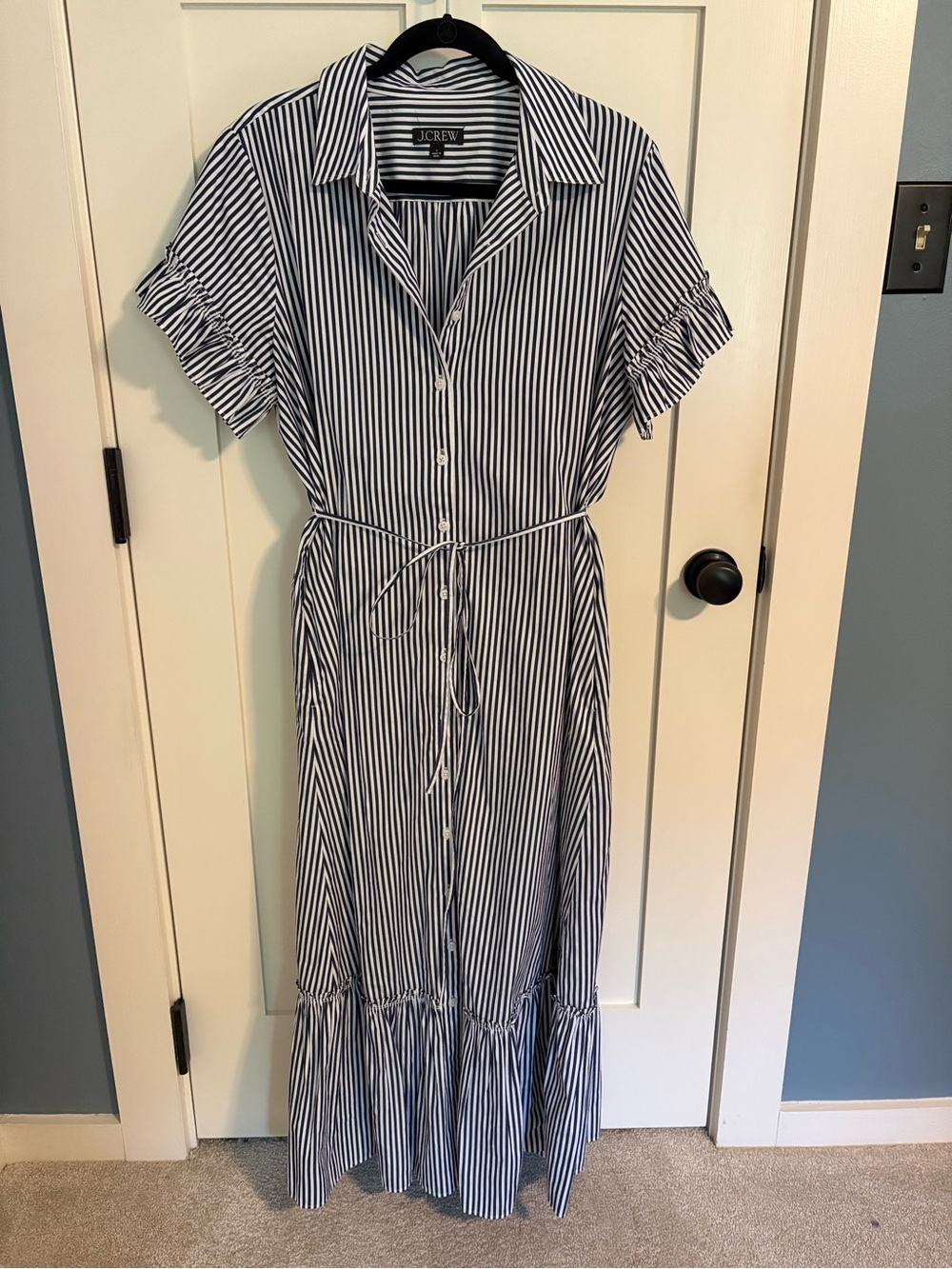 J. Crew Navy & White Striped Maxi Shirt Dress